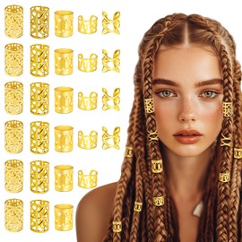 TLAZZ 100PCS Gold Hair Jewelry for Braids Accessories, Metal Hair Dreadlock Jewelry, Braids Rings Cuffs Clips for Women, Braid Jewelry Decorations