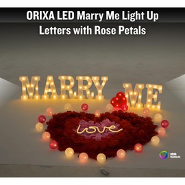 ORIXA LED Marry Me Light Up Letters with Rose Petals, Love Candles, USB Lamp, Romantic Proposal Decorations
