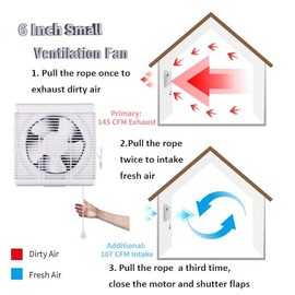 6 Inch Small Window Shutter Exhaust Fan, 7.7 x 7.7 Inch Cutout, 145CFM 25W Wall-Mounted Ventilation Fan Air Extractor for Bathroom Home Bedroom Attic, φ6 Inch Impeller
