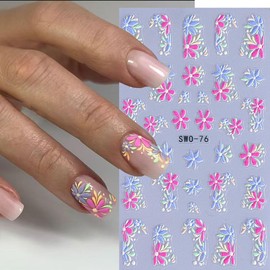 Flower Nail Stickers 5D Embossed Nail Art Stickers Spring Butterfly Floral Nail Decals Sticker Self Adhesive Nails Design Sticker for Nail Art Supplies Accessories for Women Manicure Decoration 5Pcs