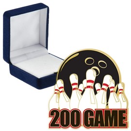 Crown Awards Bowling 200 Game Pins, Bowling 200 Game Pin with Blue Velvet Presentation Case, 1 Pack, Prime