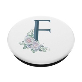 Letter F Teal Blue Floral Initial Monogram on White