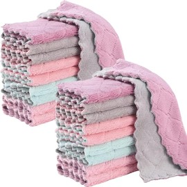 20 Pack Kitchen Dish Cloths Dish Towels, Super Soft and Absorbent Coral Fleece Cloth, Coral Velvet Microfiber Cleaning Cloth, Nonstick Oil Washable Fast Drying Dish Rags for Clean Table, Dish, Glass.