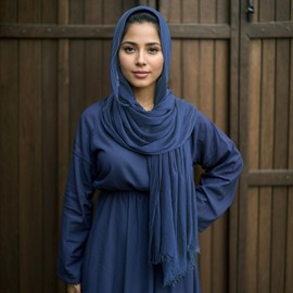 MiaoChoice Cotton Linen Plain Hijab Scarf For Women,Muslim Viscose Crinkle Edge With Fringe,Summer Beach Wrap Headwraps Shawl (55#NavyBlue)