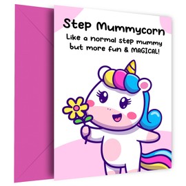 Step Mummy Birthday Cards from Daughter - Step Mummycorn Bday Card - Funny Step Mummy Birthday Card - Unicorn Cards for Mum, Mam, Mom, Happy Birthday Mamma Card from Little Girl