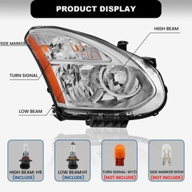 KUIPERAUTO Headlights Assembly Compatible with 2008-2013 Nissan Rogue Compatible with 2014-2015 Rogue Select Halogen Head lights Clear Lens Chrome Housing Front Lamps Driver and Passenger Side