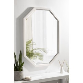 Kate and Laurel Hogan Farmhouse Octagon Wall Mirror, 24 x 36, Rustic White, Geometric Coastal Wall Decor