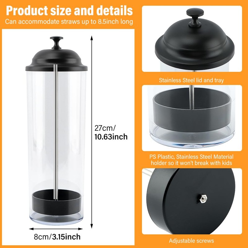 Straw Holder,Plastic Drinking Straws Container with Lid,Clear Drink Tubes Dispenser,for