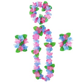 Aomig Hawaiian Theme Party Costume Set Skirt, 5 Pieces Hawaiian Grass Hula Skirt Sets Hawaii Costumes, 40/60 cm Long Hawaiian Grass Skirt with Necklace Bracelets Hair Flower Grass Skirts Cheerleading