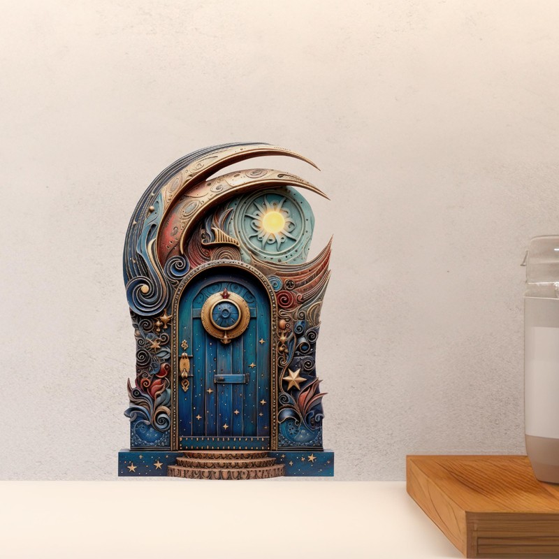 Moon and Stars Fairy Door Wall Decal with 3D Effect