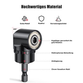 Angle Drill Attachment, Angle Screwdriver 105° Attachment Adapter with 1/4 Inch Quick Change and Magnetic Bit Holder, Multifunctional Angle Bit Holder