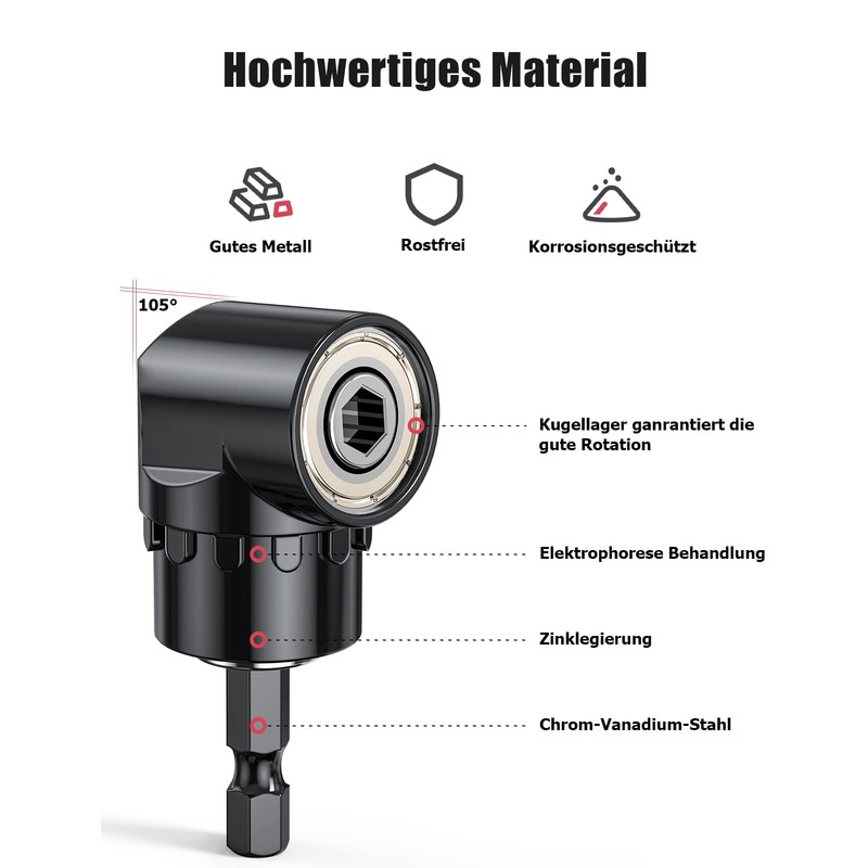 Angle Drill Attachment, Angle Screwdriver 105° Attachment Adapter with 1/4