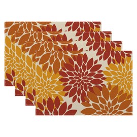 Orange Yellow Dahlia Placemats 12x18 Inch Set of 4, Fall Autumn Floral Decorative Table Mats Kitcken Table Decor for Party Kitchen Dining Outdoor