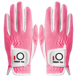 FINGER TEN Womens Golf Glove Right Handed Golfer Left Hand Rain Grip Hot Wet All Weather Value 2 Pack, Golf Gloves Breathable Flexible Gift for Ladies Women (Rose-1 Pair, X-Small)