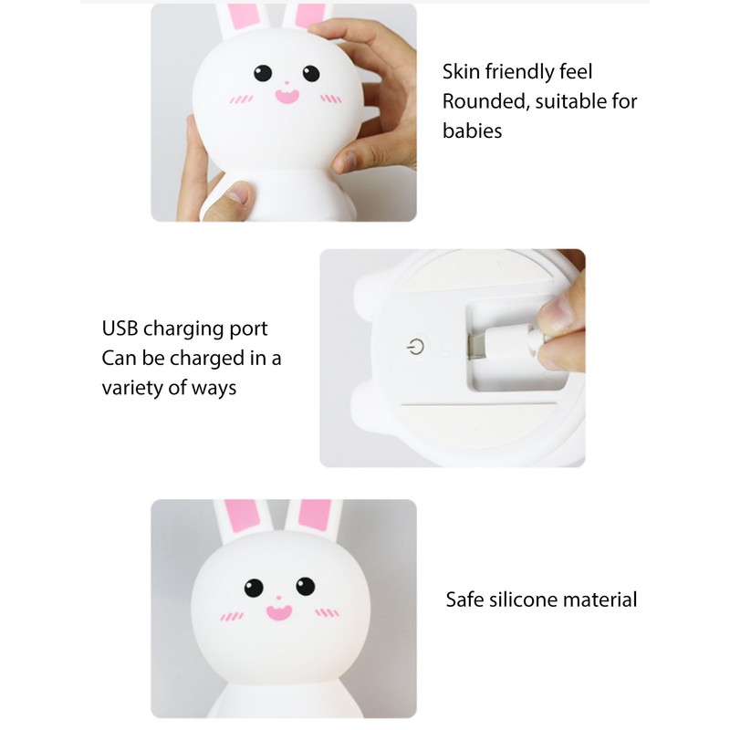 Cute Night Light Tap Control 5 Modes Rechargeable Rabbit Shape