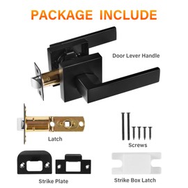 HARDHAWK 1 Pack Passage Door Lever Black Door Handles Heavy Duty Square Interior Keyless Door Handles Non-Locking Door Knobs for Corridor, Office and Closet Left Right Handed Doors