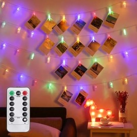 Magnoloran 20 Led Photo Clip Starry Lights with Remote LED Fairy Twinkle Lights Home Festival Decor Lights for Christmas Party Halloween Thanksgiving Wedding Valentine's Day (Multicolor)