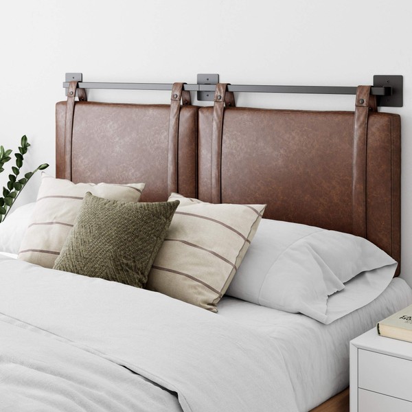 Nathan James Harlow Modern Wall Mount Hanging Headboard, King, Brown Faux Leather