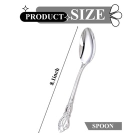 Joyido 30PCS Silver Plastic Spoons - Silver Spoons Disposable - 8.1 Inch Heavy Duty Plastic Silverware - Heavyweight Elegant Disposable Utensils for Catering, Parties, Dinners, Weddings