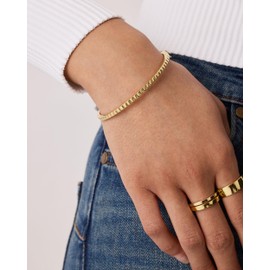 PAVOI 14K Yellow Gold Plated Stackable Bangle Bracelet for Women | Statement Jewelry Dainty Cuff Bracelets