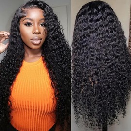 Deep Wave Lace Front Wigs Human Hair Pre Plucked 24 Inch 13x4 Lace Frontal Closure Wig for Black Women Human Hair Glueless Deep Curly Lace Front Wig Human Hair Wig With Baby Hair