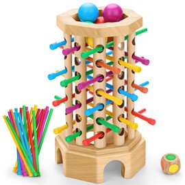 Hdsahdok Montessori Wooden Board Game for Kids 3-6 Years - Educational Learning Toy with Colorful Sticks, Dice& Balls - Fine Motor Skills, Math Games for Family Night - Gift for Toddlers Boys Girls