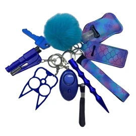 Safety Keychain Set PU Leather Self Defense Safe Sound Personal Alarm Wristlet Lanyard Keychain Set