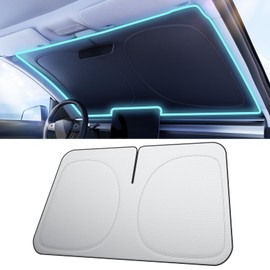 [2025 Upgraded] Nmoiss Car Windshield Sun Shade [Dot Matrix Reflective Coating] Extended Edge No Light Leakage Design Cooling Protect Car Interior from UV Damage ModelY