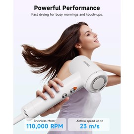 momax High-Speed Hair Dryer - Mini Blow Dryer with 110,000 RPM Brushless Motor, Negative Ionic for Fast Drying, Low Noise, Portable with Magnetic Nozzle, Lightweight Design for Home and Travel