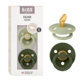 BIBS Colour Anatomical Soother 2-Pack, BPA Free Dummy Pacifier, Orthodontic Nipple. Natural Rubber Latex, Made in Denmark. 0-6 Months (Pack of 2), Sage/Hunter Green