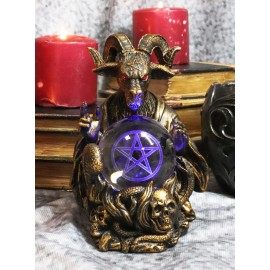Ebros Sabbatic Goat Baphomet Pentagram Star Sigil LED Glass Gazing Ball Statue