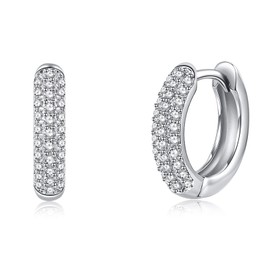 Women's Hoop Earrings Round Cartilage Small 925 Sterling Silver White Gold Plated with Cubic Zirconia Vintage Jewellery for Women Girls Diameter 14 mm, Sterling silver, white gold plated, Cubic