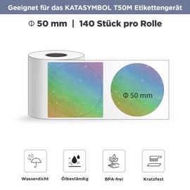 SUPVAN Katasymbol T50M Pro Label Tape Paper, Waterproof Labels for Home, School, Office, Diameter 50 mm, 140 Labels/Roll (Starry Sky)