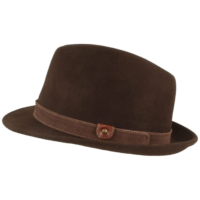 Breiter Trilby Crushable Felt Hat Narrow Brim Wool Felt, brown