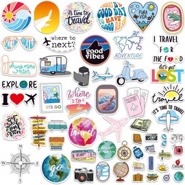 Dwenarry Travel Stickers Pack, Luggage Stickers for Suitcases,Water Bottles, Notebook, Laptop, Travel Journal Sticker, Road Trip, Adventure Sticker 55Pac