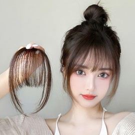 MISS FANCY Bangs Wig, Partial Wig, Partial Wig, Human Hair, Fully Hand Planted, Ultra-thin, Bangs, Air Feel, One Touch, Everyday, Small Face, Fluffy, Supernatural, Heat Resistant (Brown Black)