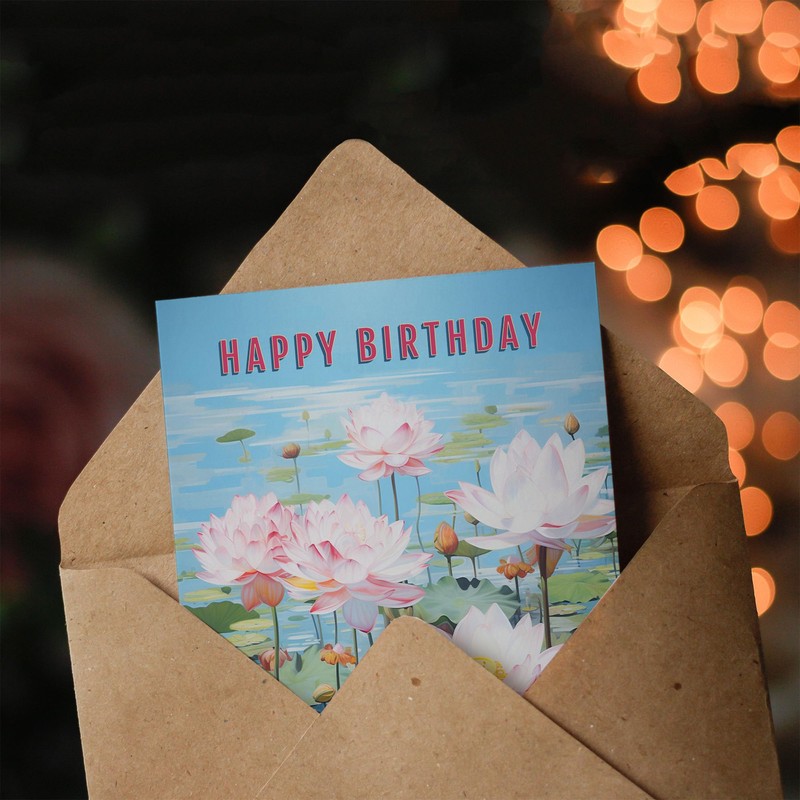 Artery8 Birthday Greeting Card Lotus Pond Flowers For Her