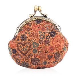 Oyachic Floral Buckle Coin Purses Vintage Pouch Kiss-lock Change Purse Wallets PU Wood Grain Key Holder Coin Bag Make Up Bag (Heart)