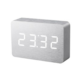 Gingko Brick LED Click Clock Alarm Clock with Sound Activation (Time, Date and Temperature), Aluminium/White LED