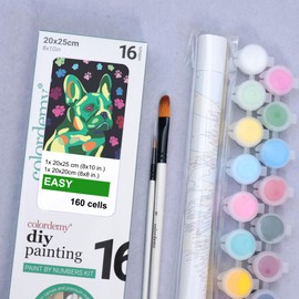 COLORDEMY 2-in-1 Paint by Numbers Kit - Rolled Canvases (20x25cm & 20x20cm), 16 Colours, Brushes & Paints Included - Fun for Adults & Kids, Perfect for Parties or Group Painting (French Bulldog Design)