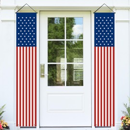 Jesiramoo Memorial Day 4th of July Decorations, Large Hanging American Flag Door Banner, July Fourth Front Porch Decor for Home School Office Yard Patio Garage Outside, Patriotic Decor Outdoor Indoor