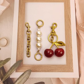 3PCS Vintage Pearl Bag Extender Extenders Cherry Bag Charm Keychain,Cute Cherry Charm Accessories Bag Key Cherry Keychain for Women.