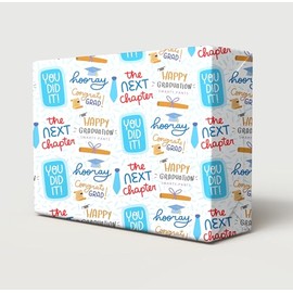 2 Sheets Happy Graduation Fun Design Male You Did It Congratulations Wrapping Paper Gift Wrap Paper Blue And White New Grad Graduate Congrats Giftwrap (PA)
