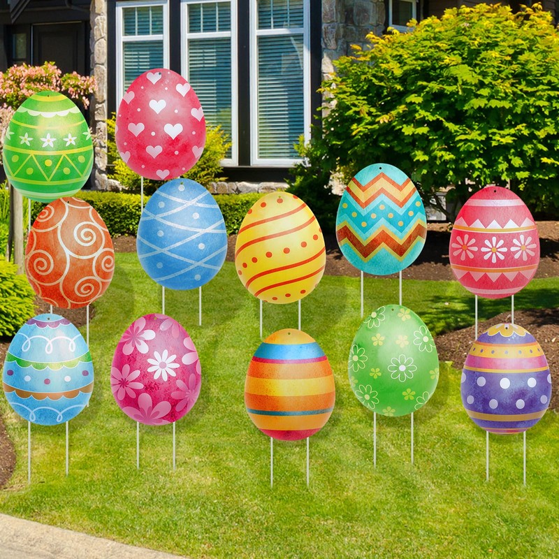 YiYa 12 Pcs Easter Egg Outdoor Decorations Waterproof Easter Garden