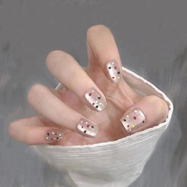 Colored Polka Nail Tips, Set of 30, Cat Eye Stone Glossy, Summer Cool Short Design, Stylish, Repeatedly, Seaside, Everyday Wear, Yukata, Self Nail Protection