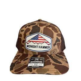 Midnight Hammer B-2 Stealth Jet Operation USA Flag Hat, Patriotic USA Leather Patch Flag Trucker Snapback Hats, Fourth of July American Flag Parade Hat (Duck Camo)