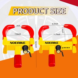 NOEAIKE Trailer Lock Universal Adjustable Car Tire Lock Heavy Duty Anti Theft Wheel Locks for Cars RV Motorcycle SUV Golf Cart ATV with 3 Keys (Red-Yellow)