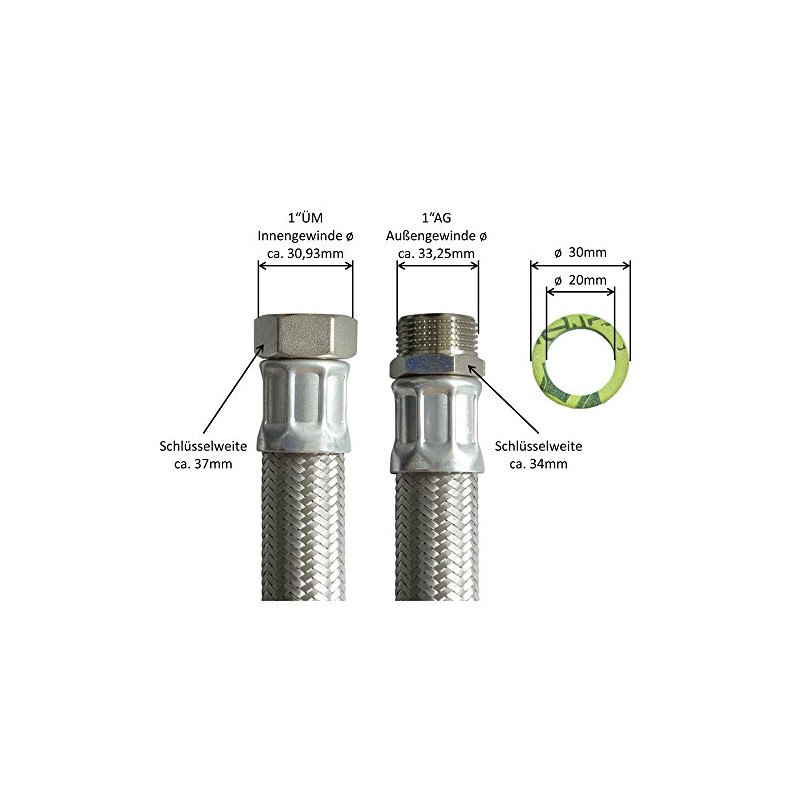 Reinforced hose 1 inch nut x 1 inch male thread