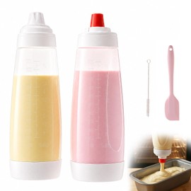 Dommsinon 2 Pack Pancake Batter Dispenser Bottle ，BPA-free 34oz dispenser，for Mixing and Pouring Perfect Batter Ideal, Pancakes Muffins Cupcakes and Shaker Bottle Kitchen Cooking and Baking