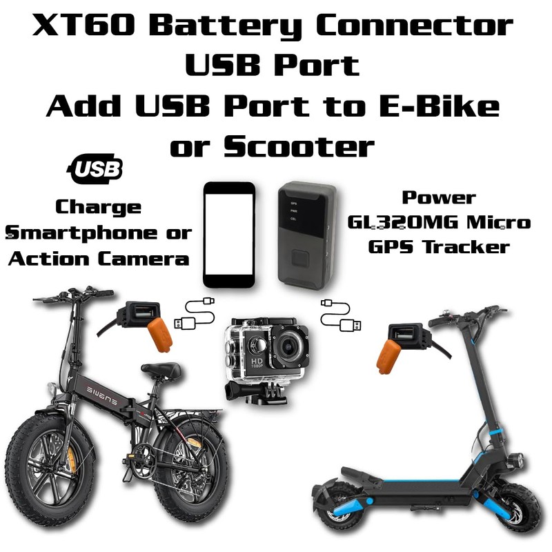 XT60 USB Charging Port Adapter for E-Bike and Scooter, 12-108V